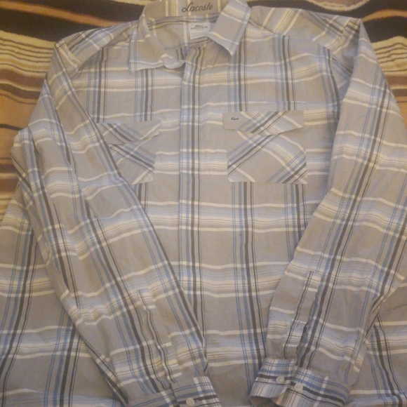 Mens Lacoste Button up Shirt. Size 46. Grey & Blue - Picture 5 of 6